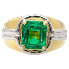 AGL Certified 3.98 Carat Colombian Emerald 18K Gold Platinum Mens Ring