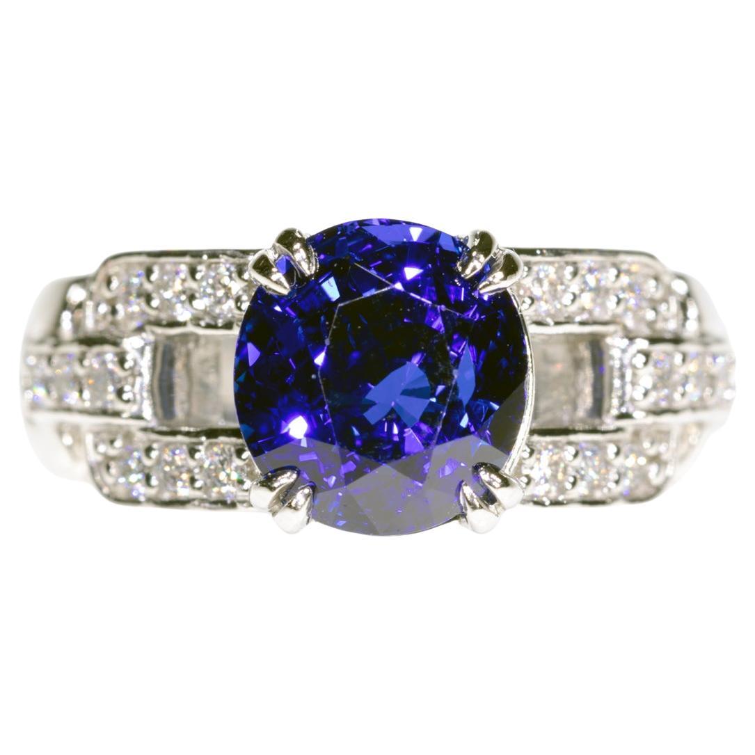 AGL Certified 4.032 Carat Natural Blue Ceylon Sapphire Diamond Ring For Sale