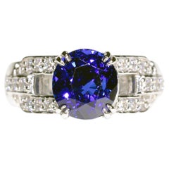 AGL Certified 4.032 Carat Natural Blue Ceylon Sapphire Diamond Ring