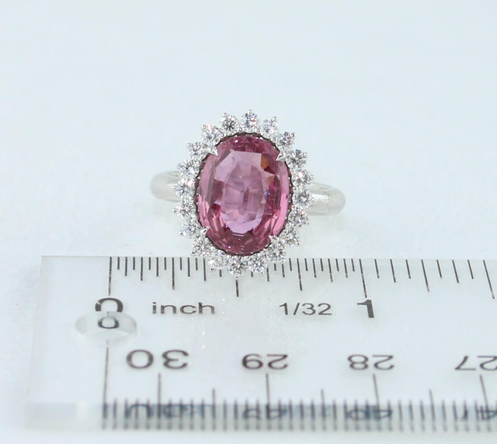 AGL Certified 4.06 Carat Oval Pink Sapphire Diamond Gold Ring For Sale 4