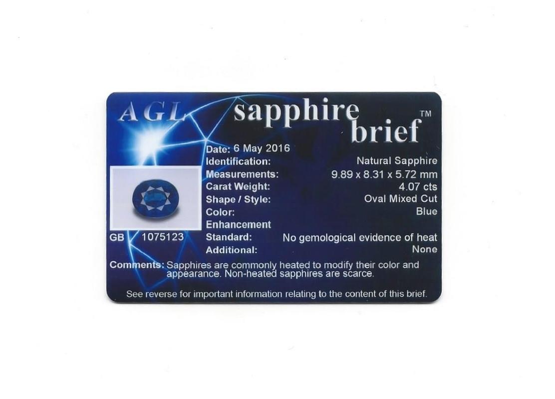 Goldring, AGL-zertifizierter 4,07 Karat unbehandelter ovaler blauer Saphir, Diamant im Angebot 6