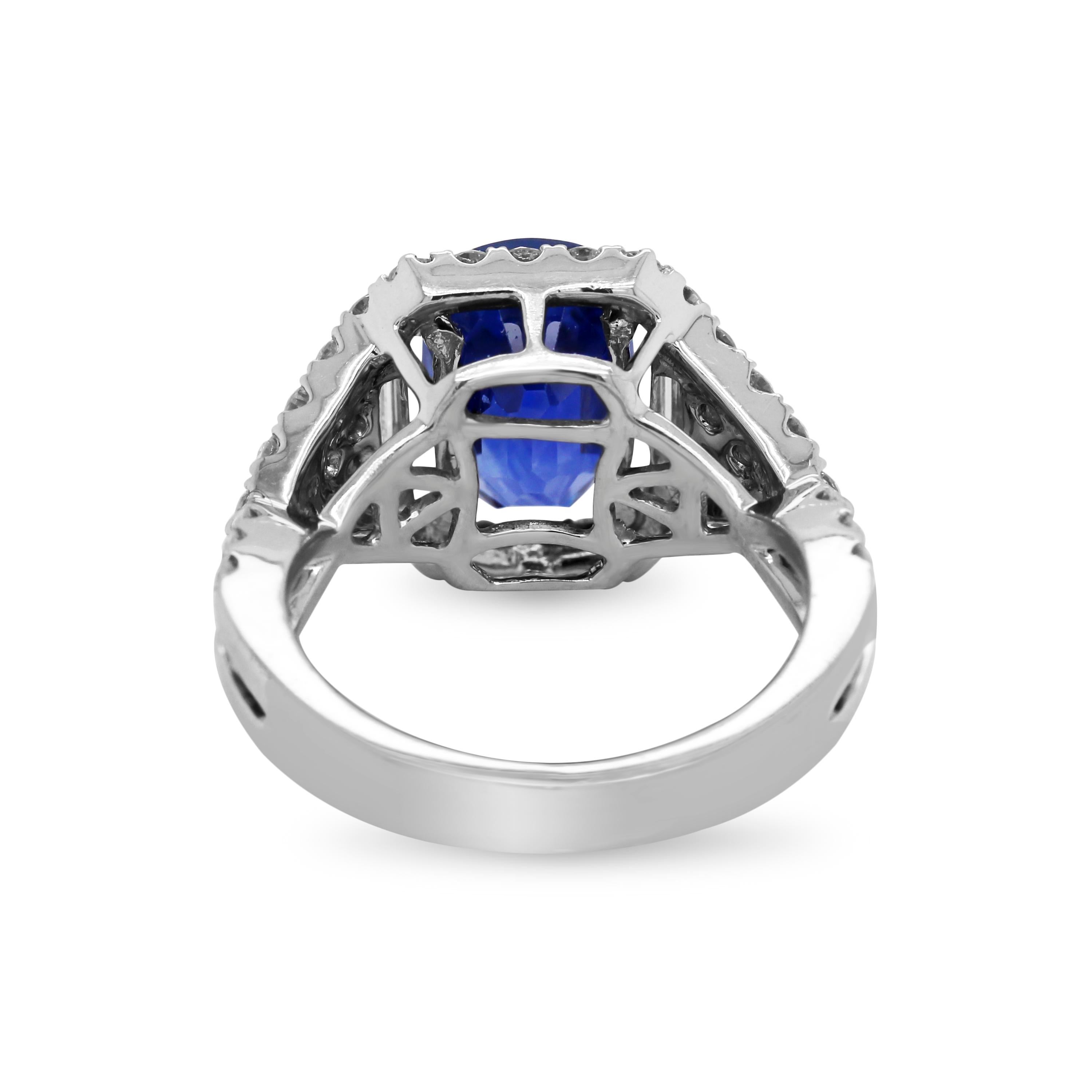 Contemporary AGL Certified 4.09 Carat No Heat Ceylon Blue Sapphire White Gold Diamond Ring