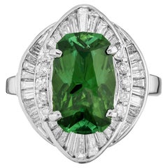 Vintage AGL Certified 4.11 Carat Green Tourmaline Diamond Halo Platinum Cocktail Ring