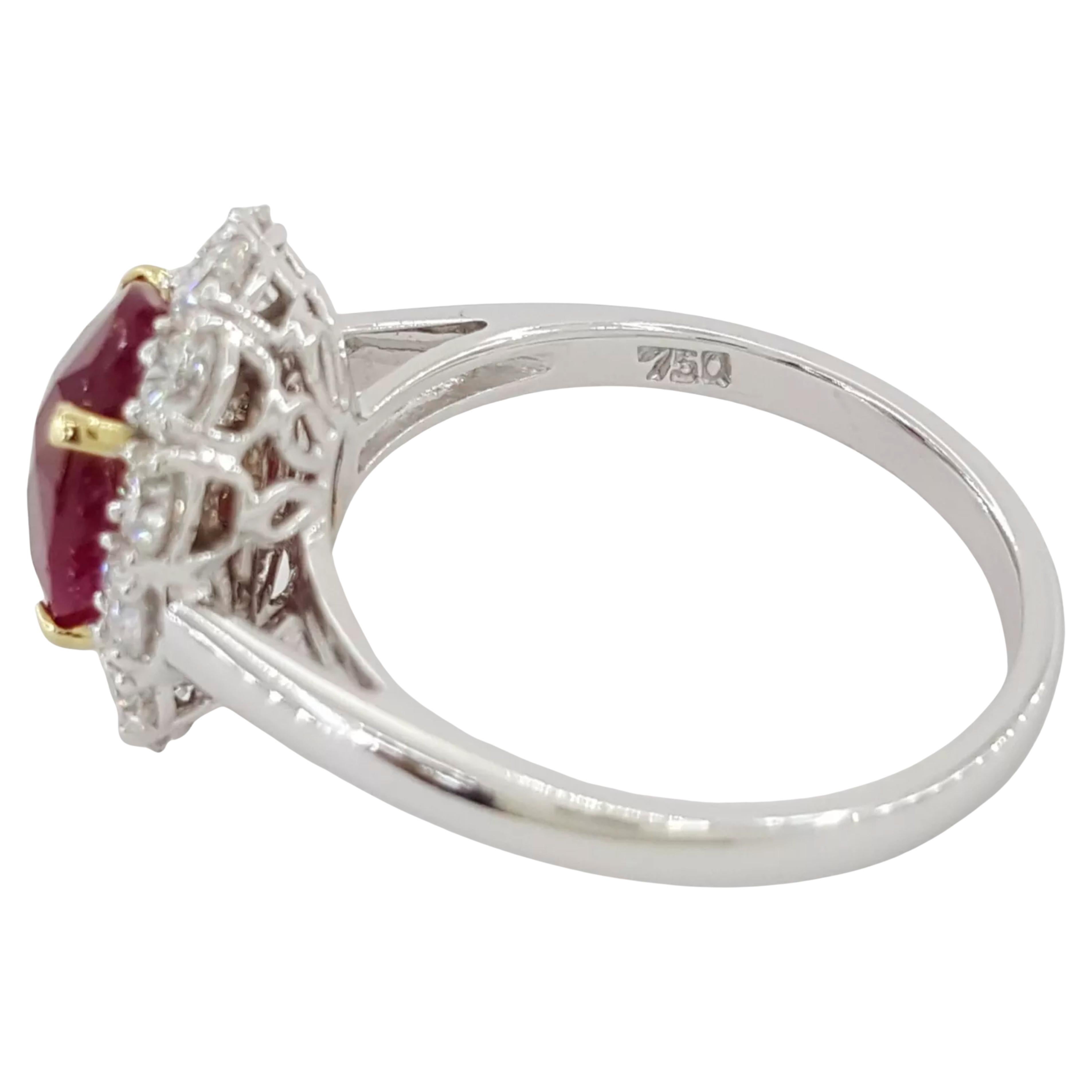 Contemporary AGL Certified 4.12 Carat Burma Ruby Diamond Ring For Sale