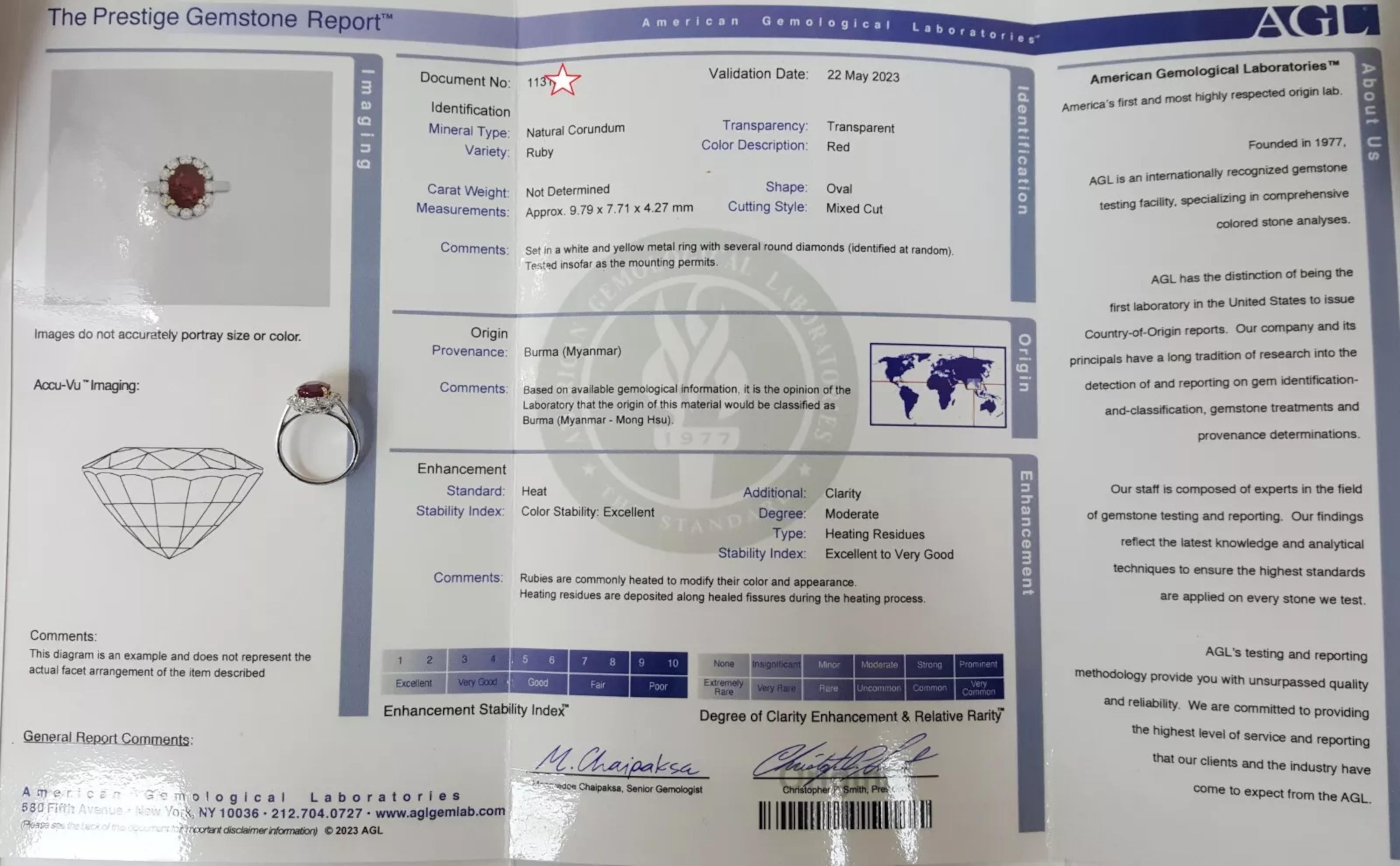 AGL Certified 4.12 Carat Burma Ruby Diamond Ring In New Condition For Sale In Chicago, IL