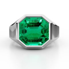 AGL Certified 4.2 Carat Colombian Emerald 18K Gold Octagon Bezel Ring