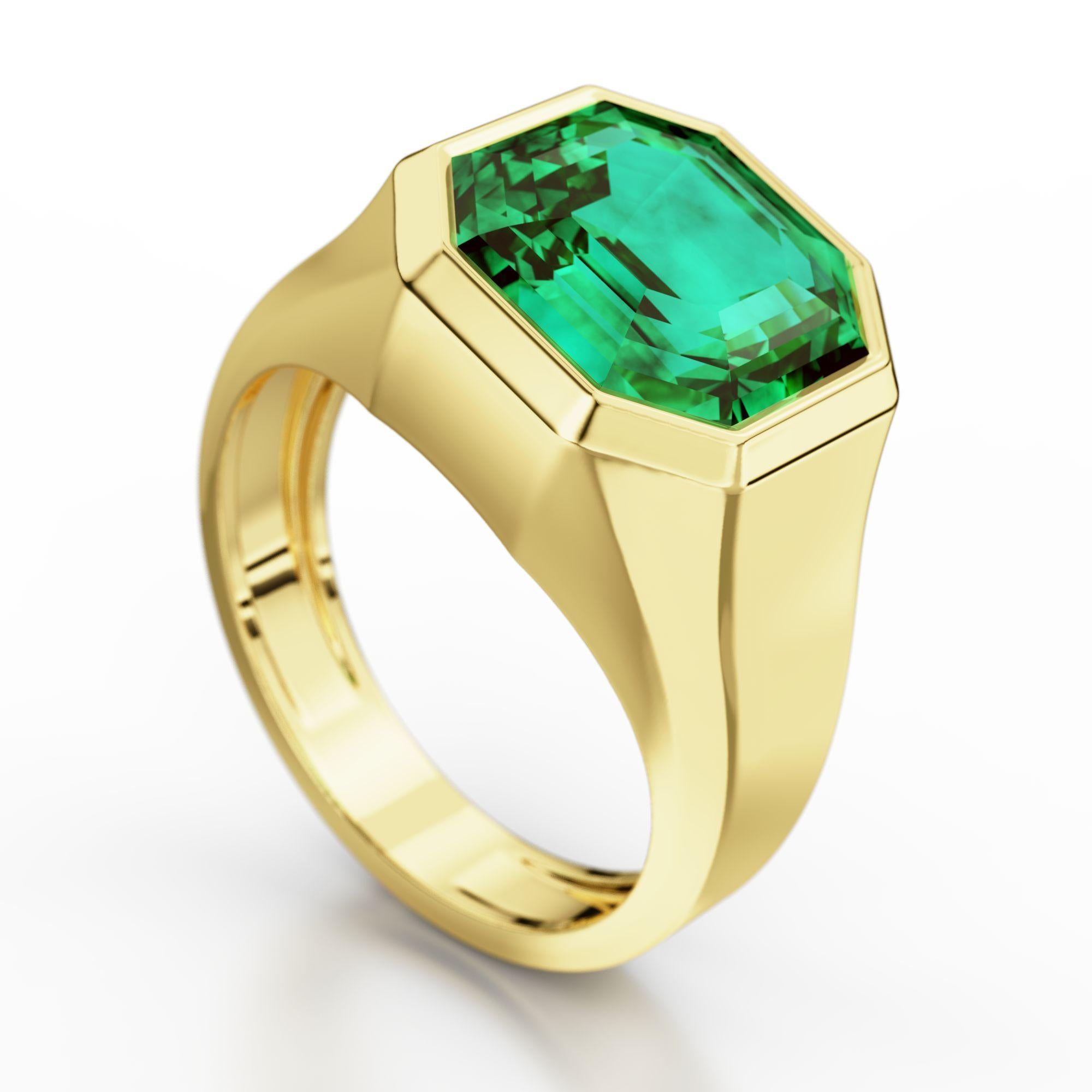 AGL Certified 4.2 Carat Colombian Emerald 18K Gold Octagon Bezel Ring (bague à chaton octogonal en or) Neuf - En vente à Miami, FL