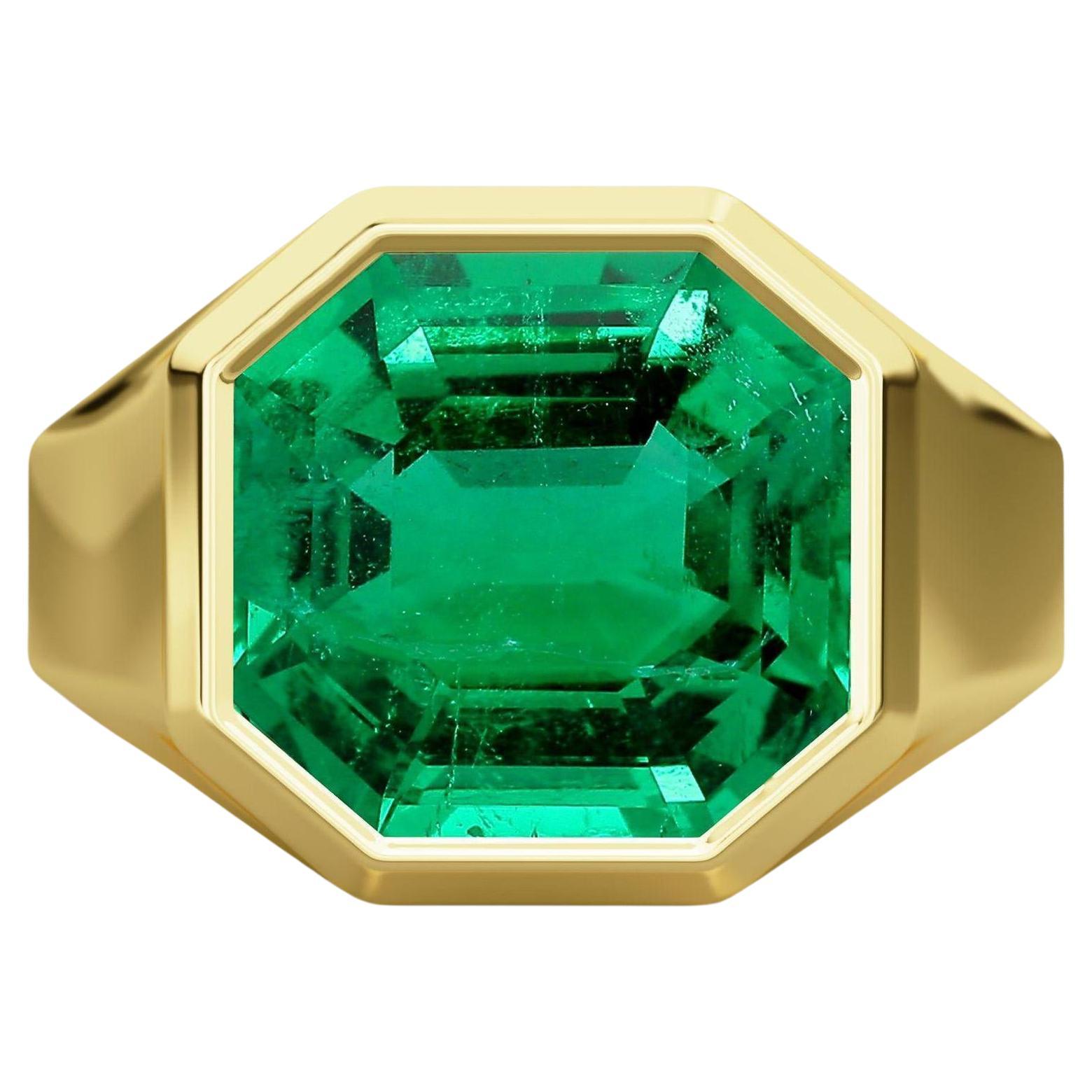 AGL zertifiziert 4,2 Karat kolumbianischen Smaragd 18K Gold Octagon Lünette Ring