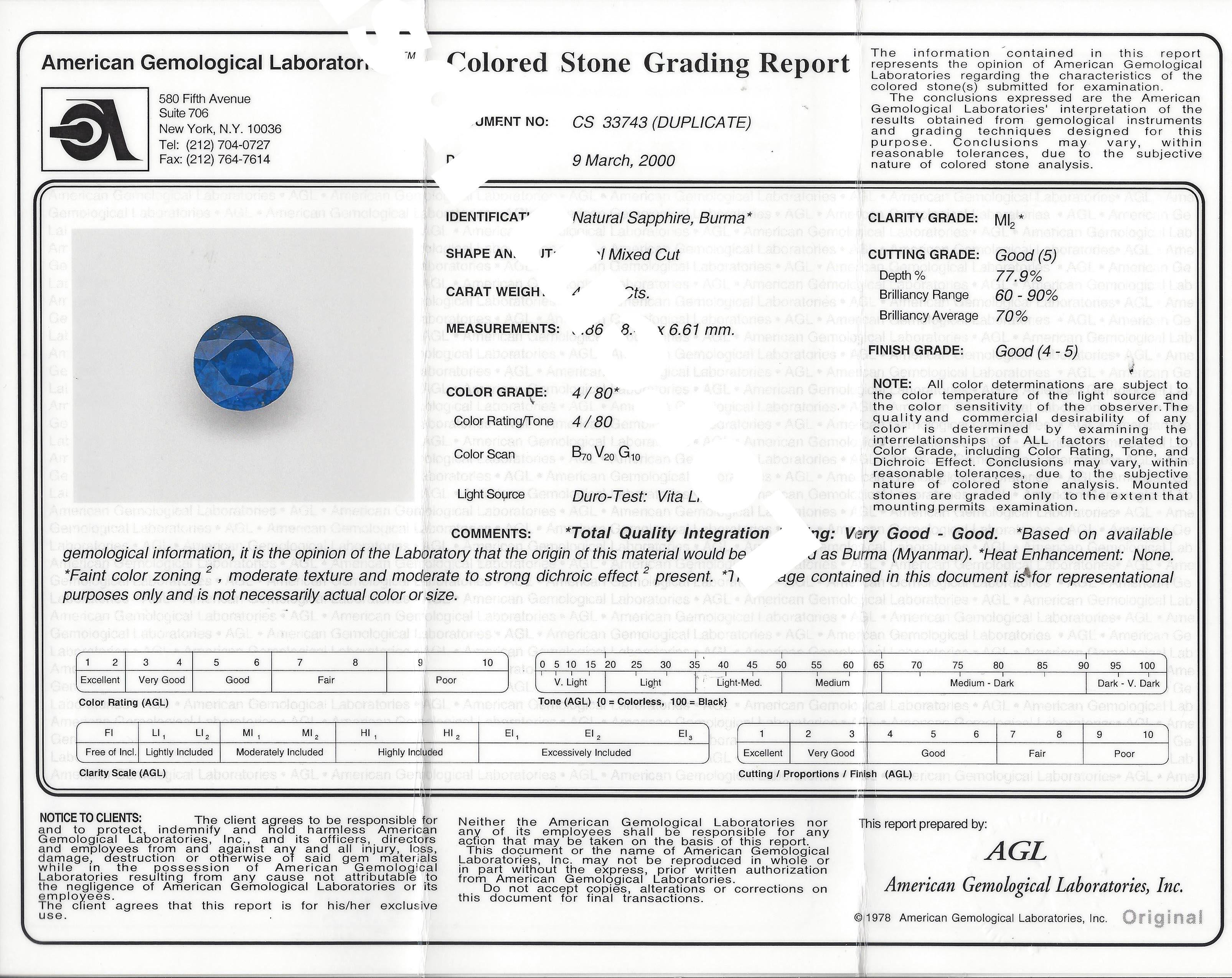 AGL Certified 4.21 Carats Burma Sapphire and Pear Shape Diamonds in Platinum For Sale 3