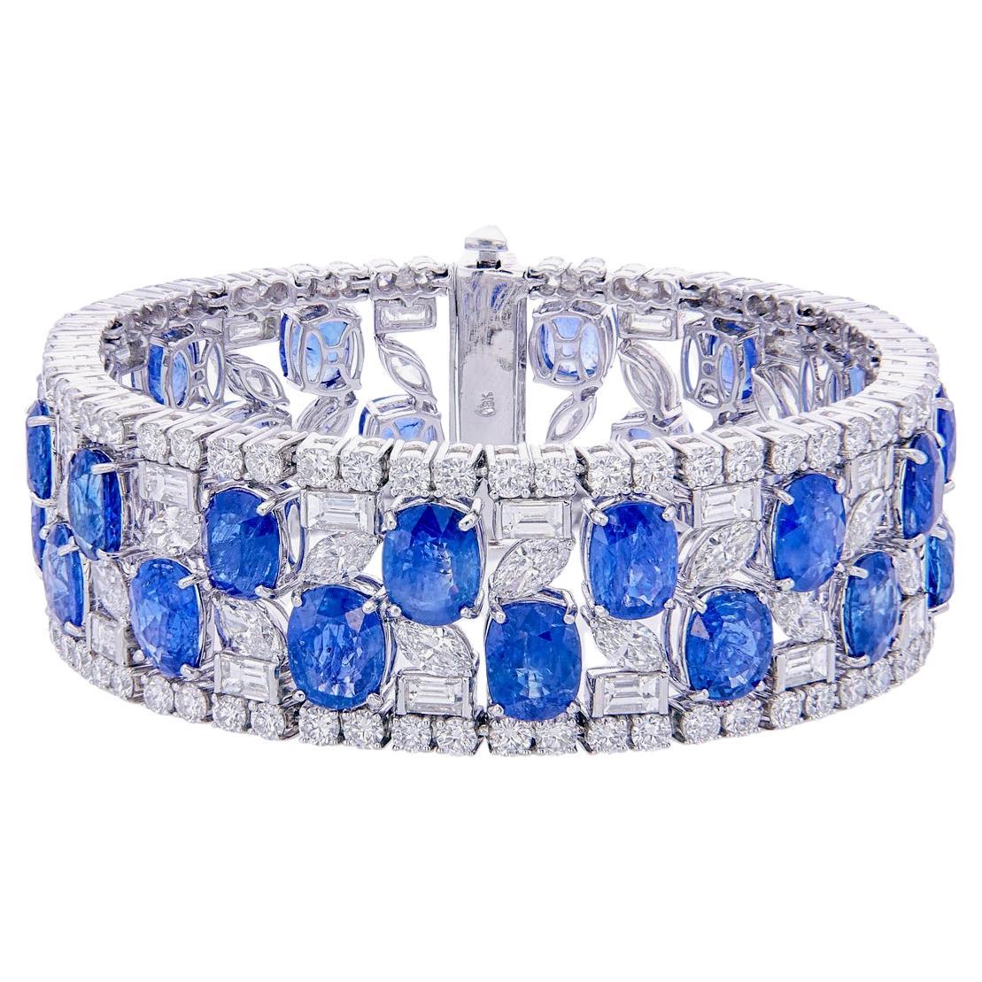 Bracelet certifié AGL de 43.80 carats de saphir bleu de Birmanie et de diamant en 18k WG