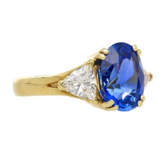 AGL Certified 4.49 Carat Burma No Heat Blue Sapphire and Diamond 3 Stone Ring