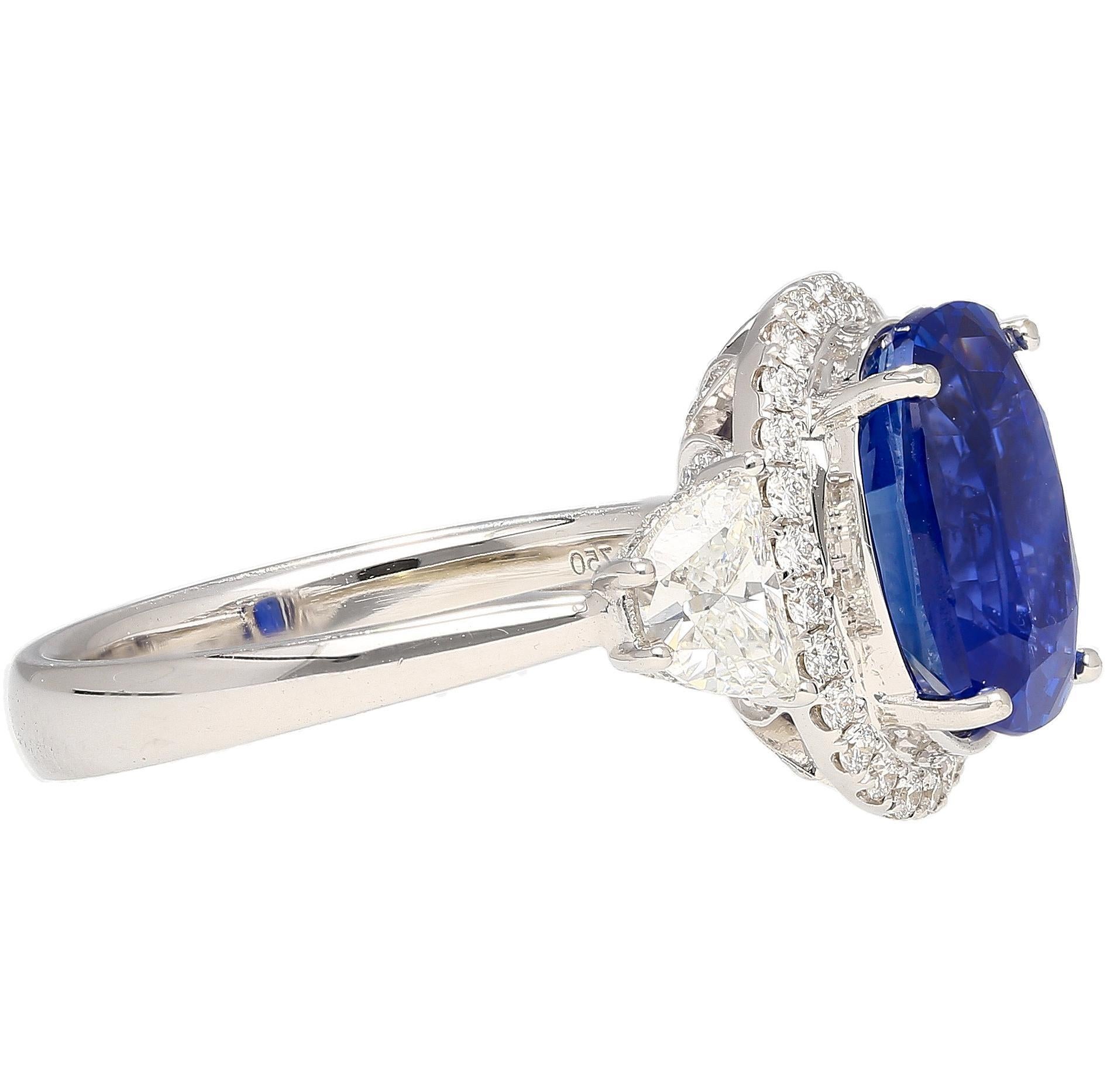 Modern AGL Certified 4.49 Carat No Heat Burma Sapphire & Half Moon Diamond Ring For Sale
