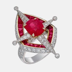 AGL Certified 4.53 Carat Mozambique Ruby And Diamond Ring In 18 Karat White Gold