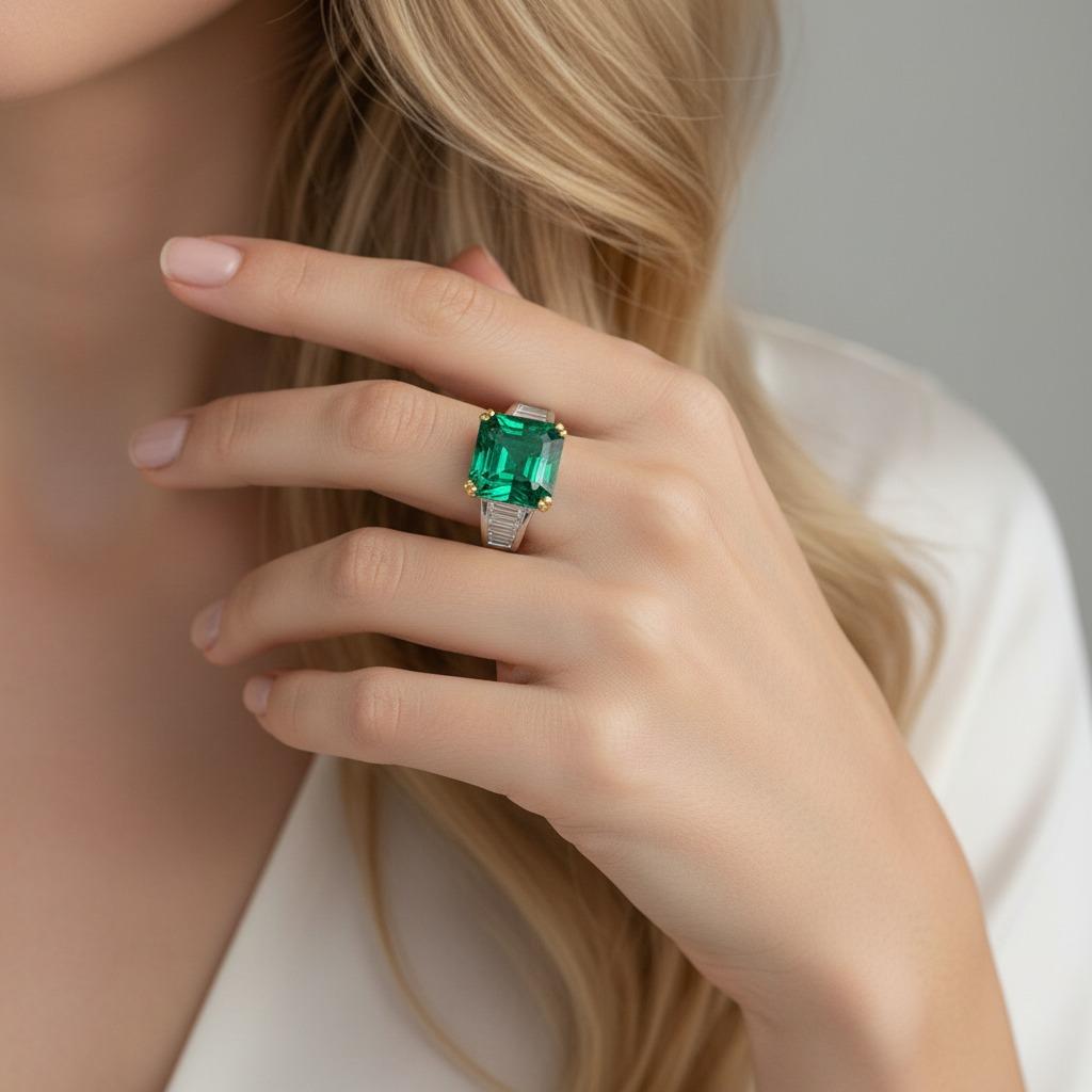 AGL zertifiziert 4,59 Karat natürlichen kolumbianischen Smaragd Ring (Smaragdschliff) im Angebot