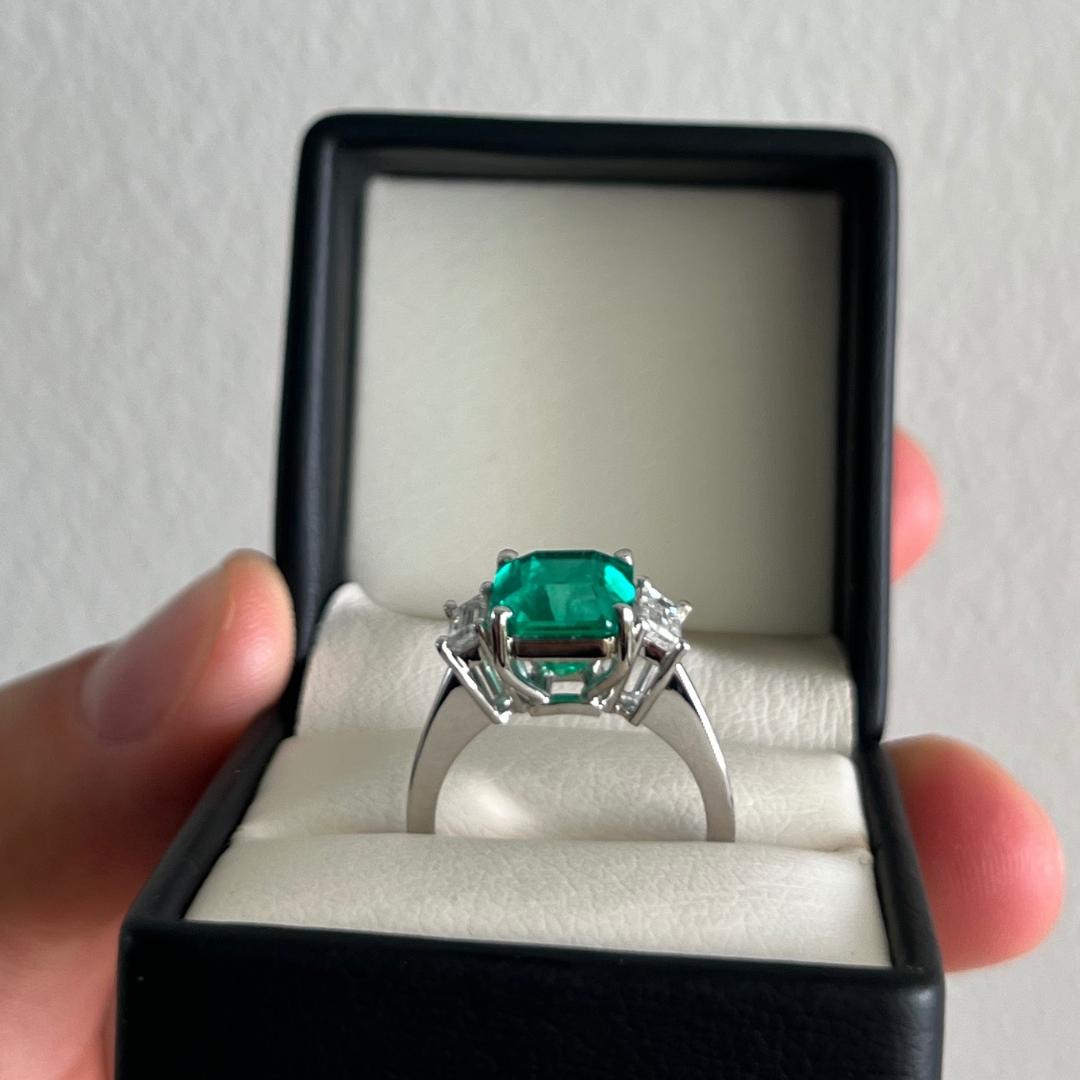 Emerald Cut AGL Certified 4.75 Carat Colombian Emerald Cocktail Ring For Sale