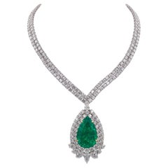 AGL Certified 47.76 Carat Colombian Emerald Diamond Pendant Necklace