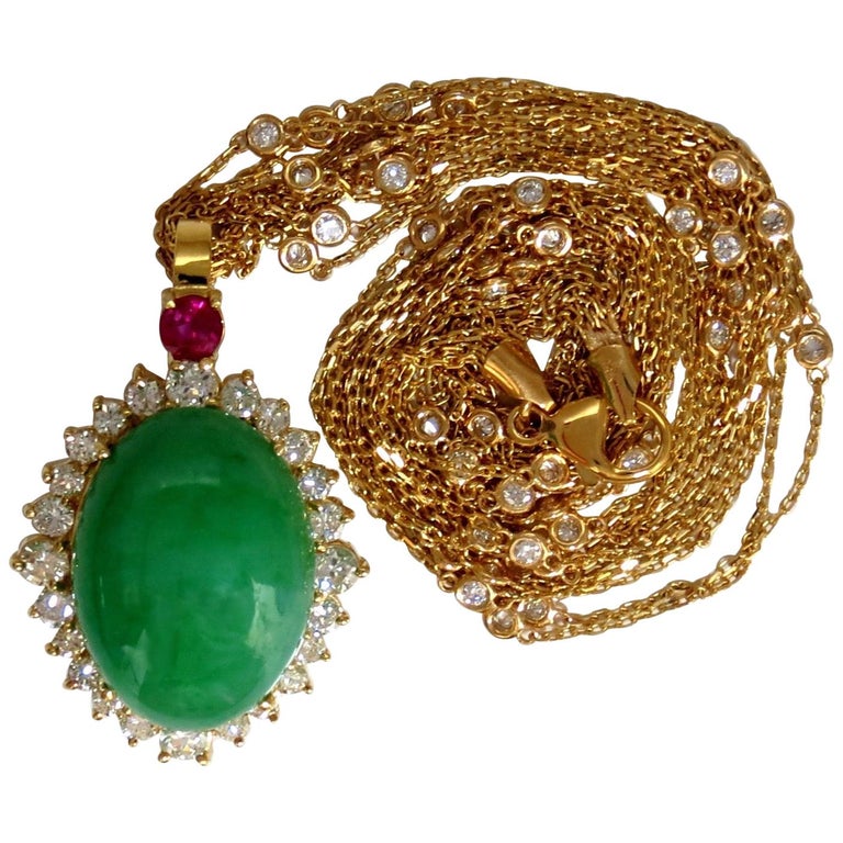 AGL Certified 48.62 Carat Natural Jade Diamond Necklace For Sale at 1stDibs