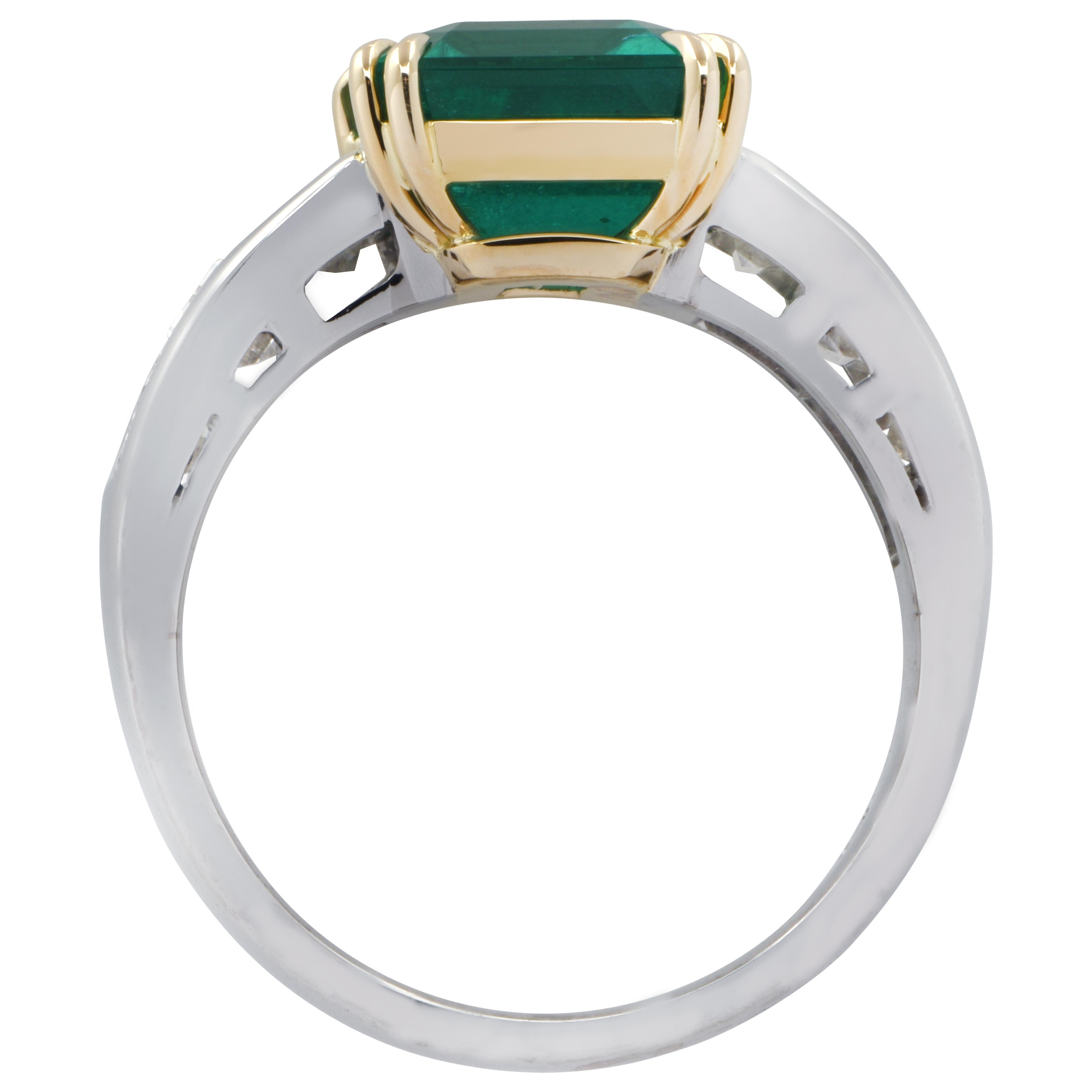 Modern Vivid Diamonds Certified 4.87 Carat Emerald and Diamond Ring