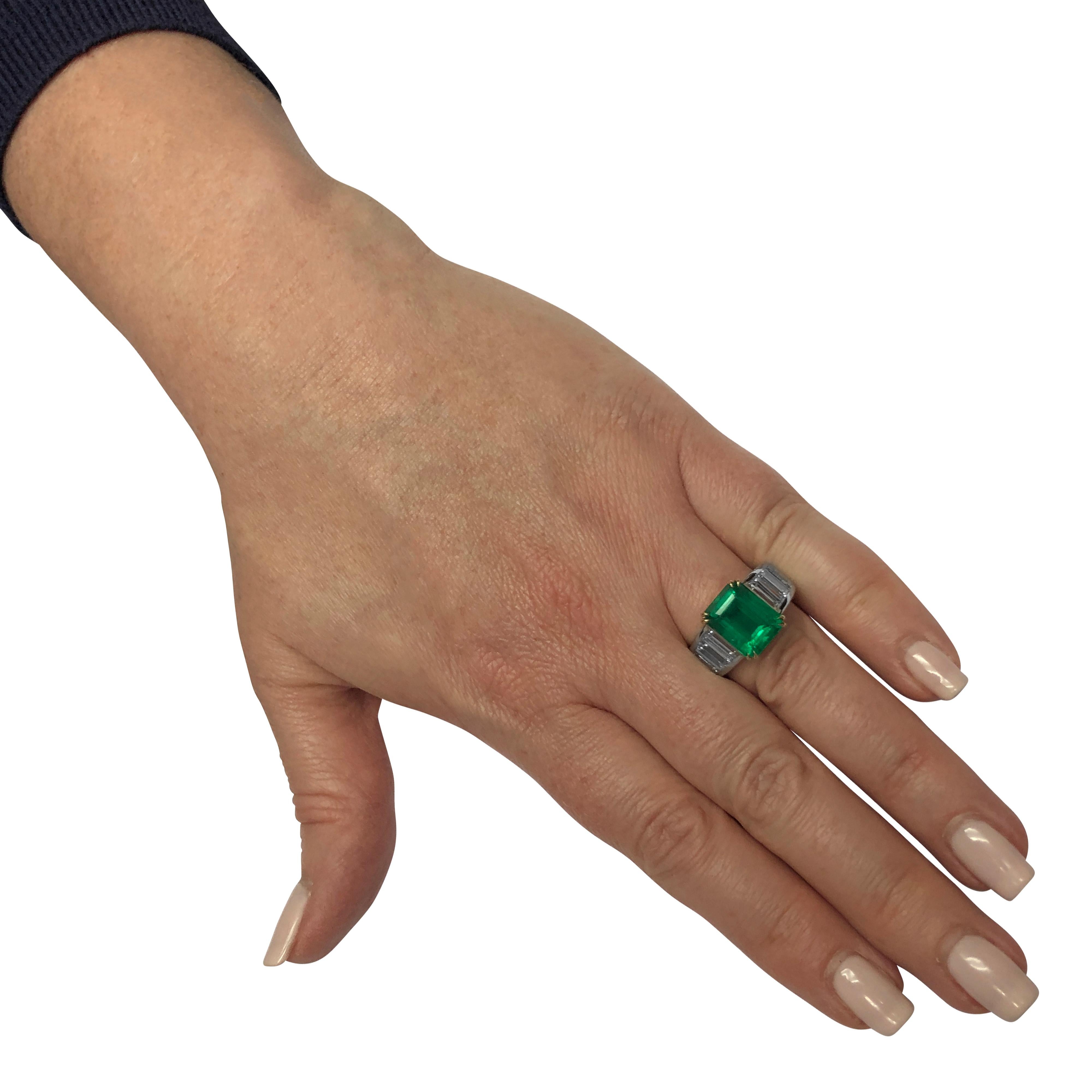 Emerald Cut Vivid Diamonds Certified 4.87 Carat Emerald and Diamond Ring