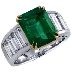 Vivid Diamonds Certified 4.87 Carat Emerald and Diamond Ring