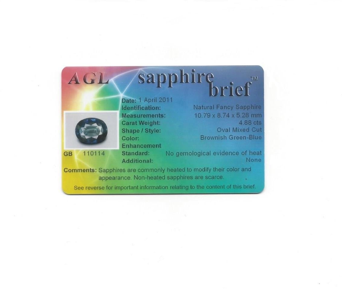 Goldring, AGL-zertifizierter 4,88 Karat unbehandelter brauner, grüner, grüner und blauer Saphir, Diamant im Angebot 6