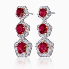 AGL Certified 4.92 Carat Burmese No Heat Pigeon Blood Ruby and Diamond Earrings