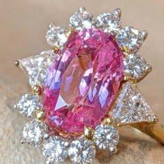 AGL Certified 5 Carat Padparadscha Sapphire and Diamond Halo Cocktail Ring