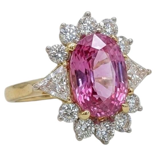 AGL Certified 5 Carat Padparadscha Sapphire and Diamond Halo Cocktail Ring For Sale