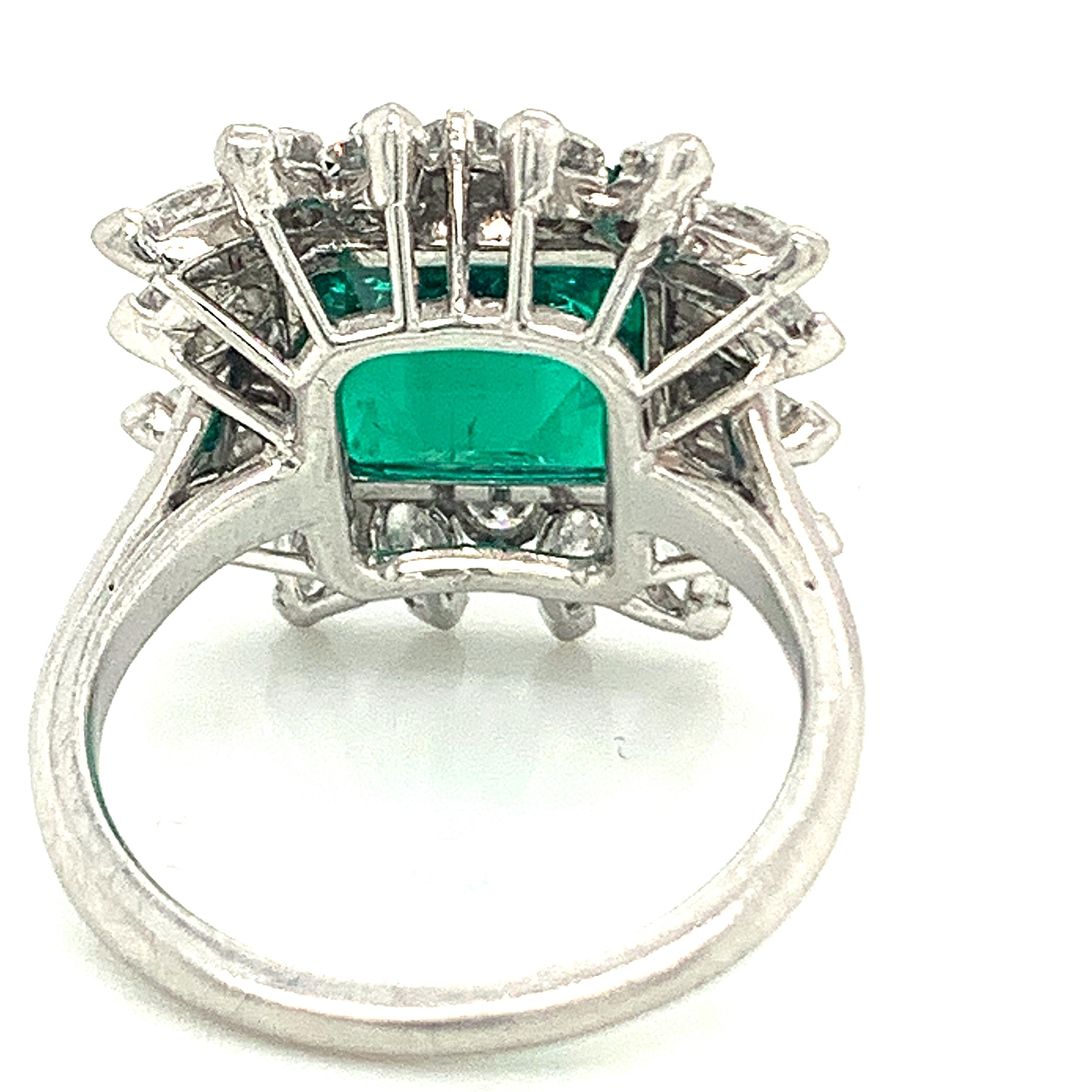 Emerald Cut AGL Certified 5.05 Carat Colombian Emerald Diamond Platinum Ring