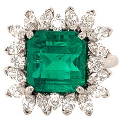 AGL Certified 5.05 Carat Colombian Emerald Diamond Platinum Ring