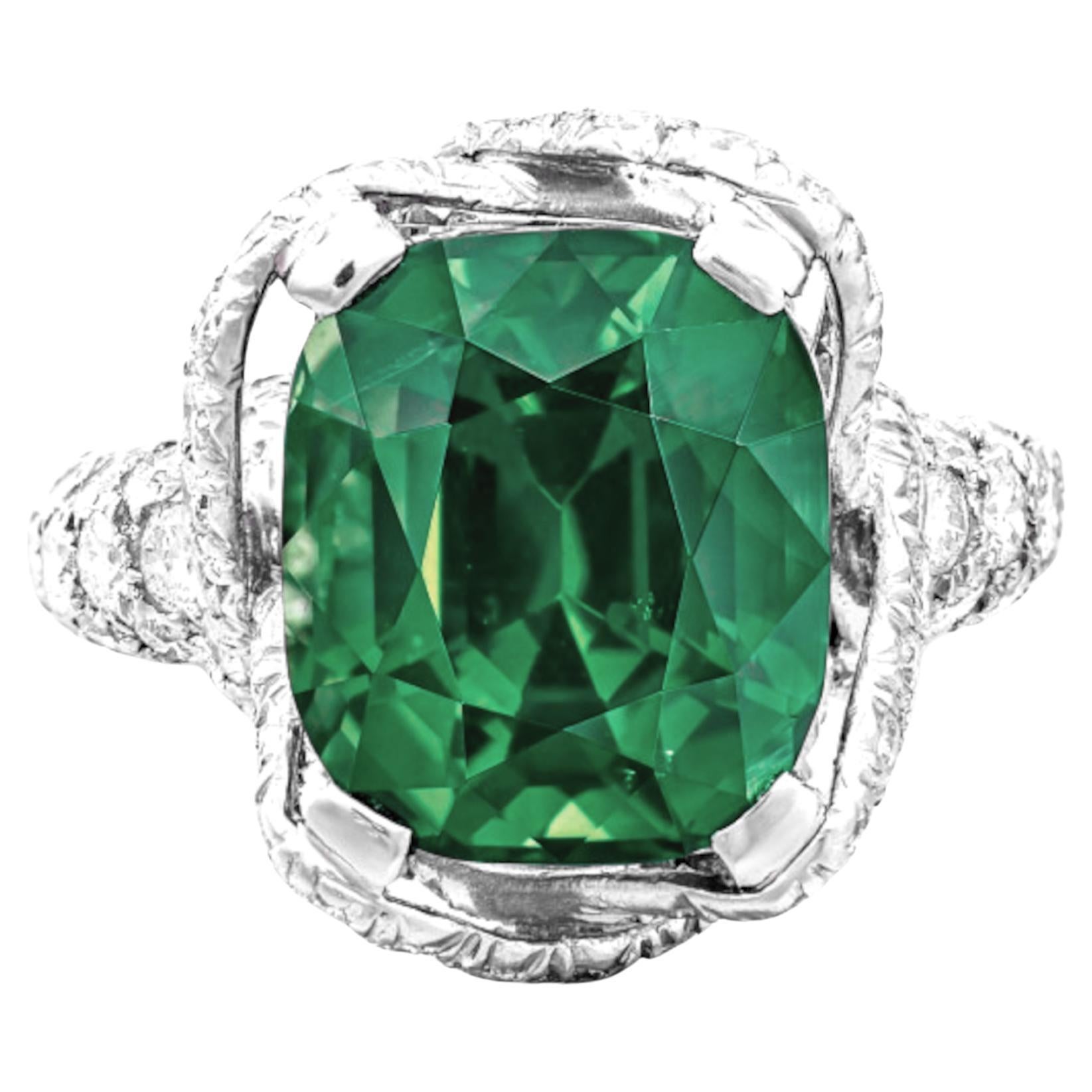 AGL Certified 5.06 Carat Top quality Minor Oil Emerald Diamond Ring