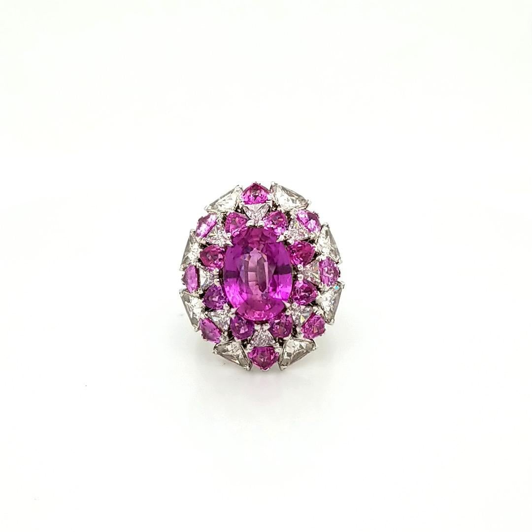 Oval Cut Spectra Fine Jewelry AGL Certified 5.07 Carat Pink Sapphire Cocktail Ring For Sale