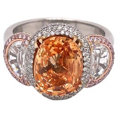 AGL zertifiziert 5,08ct Padparadscha Saphir Platin 18K Drei Stein Ring