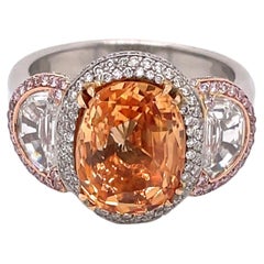 AGL Certified 5.08ct Padparadscha Sapphire Platinum 18K Three Stone Ring