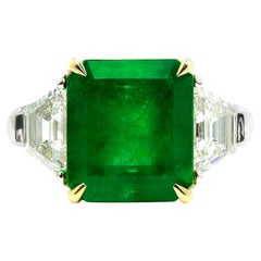 AGL Certified 5.10 Carat Colombian Emerald and Diamond Ring in Platinum