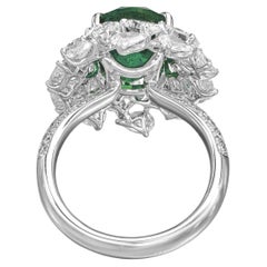 AGL Certified 5.13 Carat Vivid Green Zambian Emerald & Diamond Ring