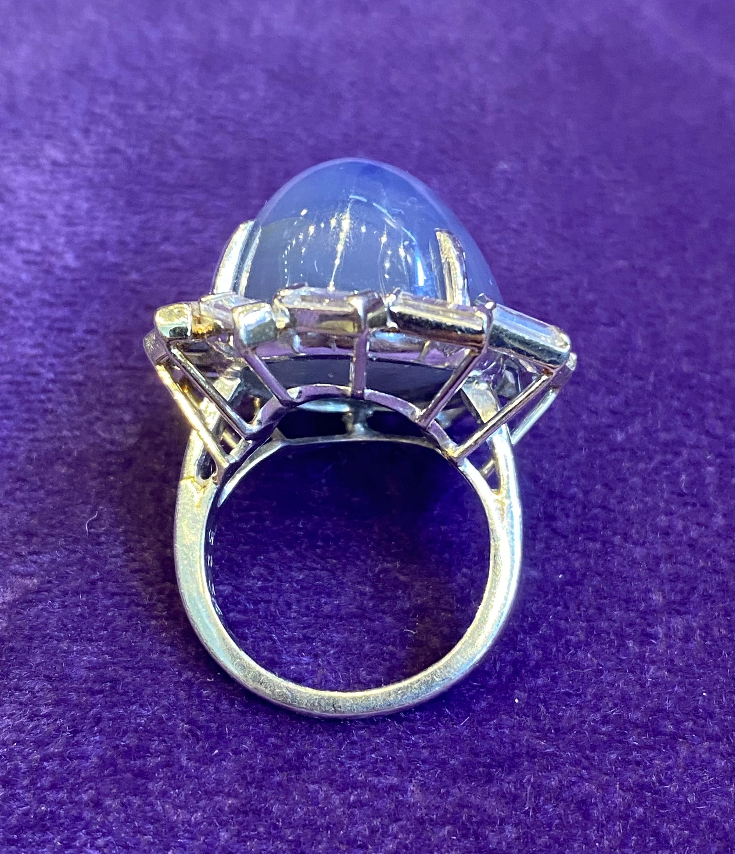 AGL Certified 52 Carat Natural Ceylon Star Sapphire & Diamond Ring In Excellent Condition For Sale In New York, NY