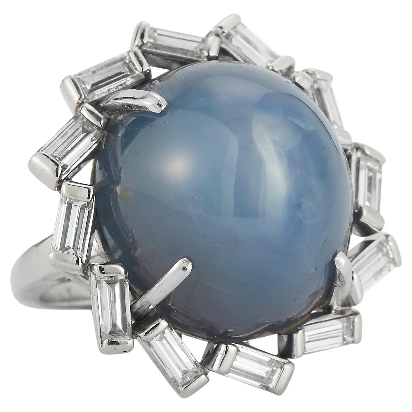 Ring, AGL-zertifizierter 52 Karat natürlicher Ceylon-Sternsaphir & Diamant im Angebot