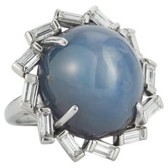 Vintage AGL Certified 52 Carat Natural Ceylon Star Sapphire & Diamond Ring