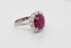 AGL Certified 5.25 Oval Burma Ruby and Round Diamond Ring