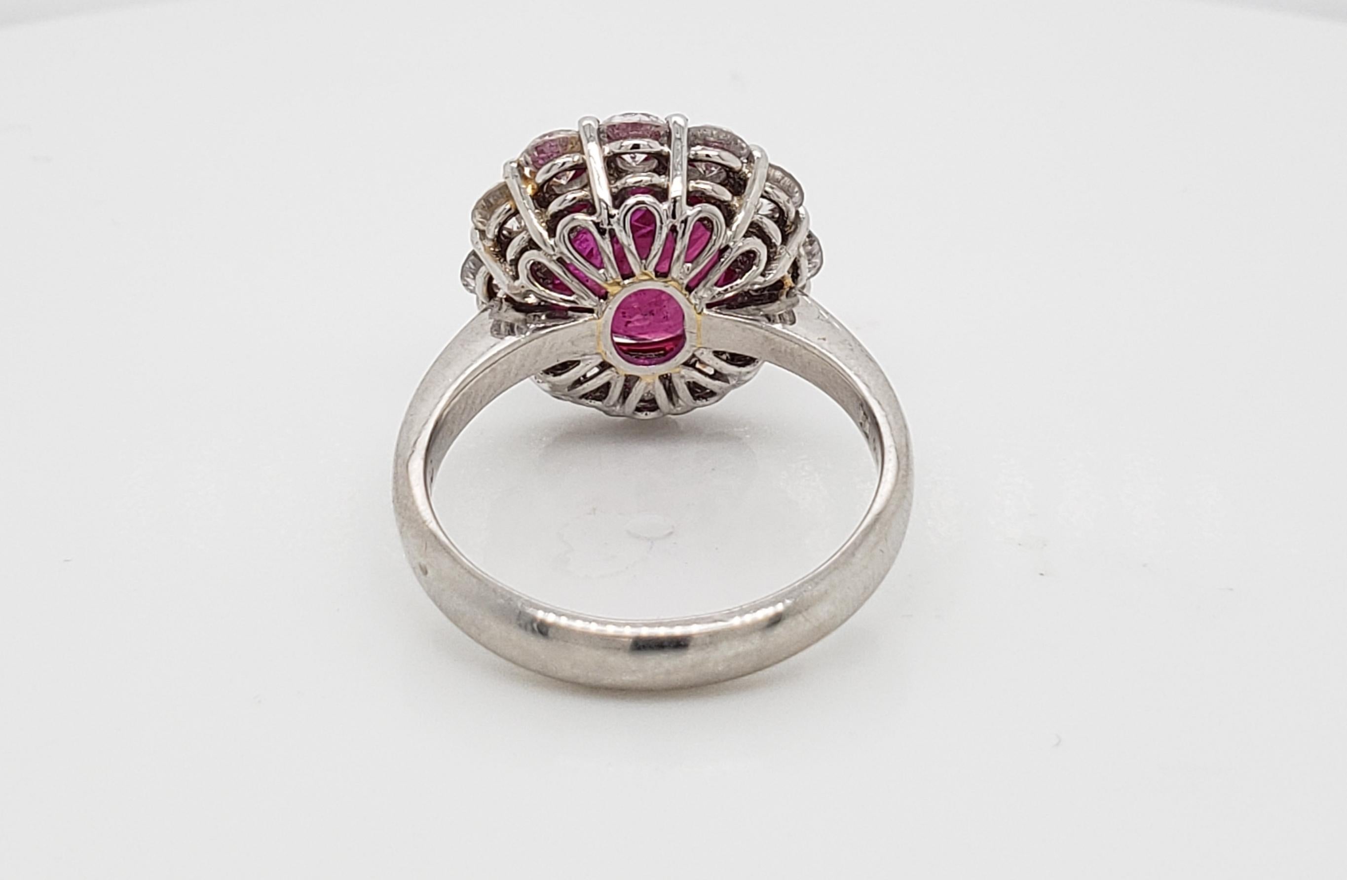 Contemporary AGL Certified 5.25 Oval Burma Ruby and Round Diamond Ring For Sale