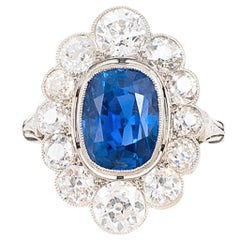 AGL Certified 5.32 Ct. UNTREATED Burma Sapphire Diamond Platinum Edwardian Ring