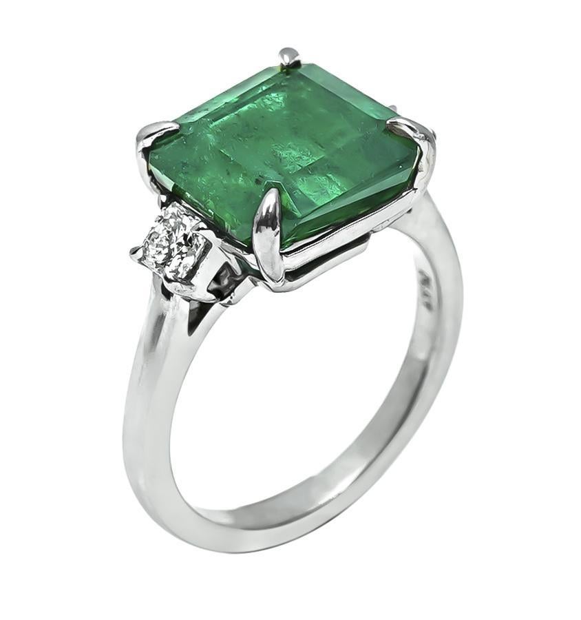 Emerald Cut AGL Certified 5.33ct Emerald Diamond Engagement Ring For Sale