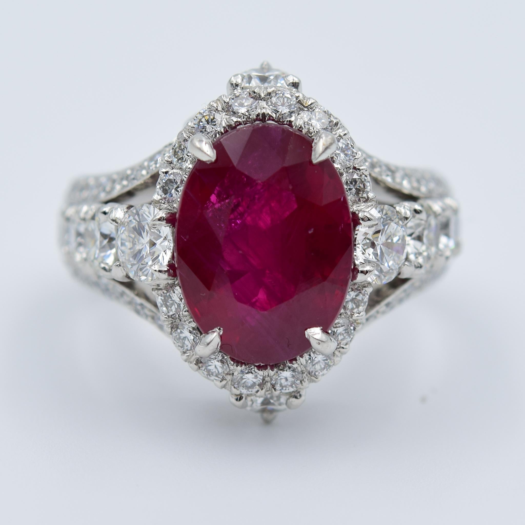 This beautiful Burma Ruby has been certified by AGL and is a total carat weight of 5.51 carats.  The ruby red hue of color on this gemstone is highly desirable and would make a nice enhancement to a fine jewelry collection.  There are 3.04 carats of