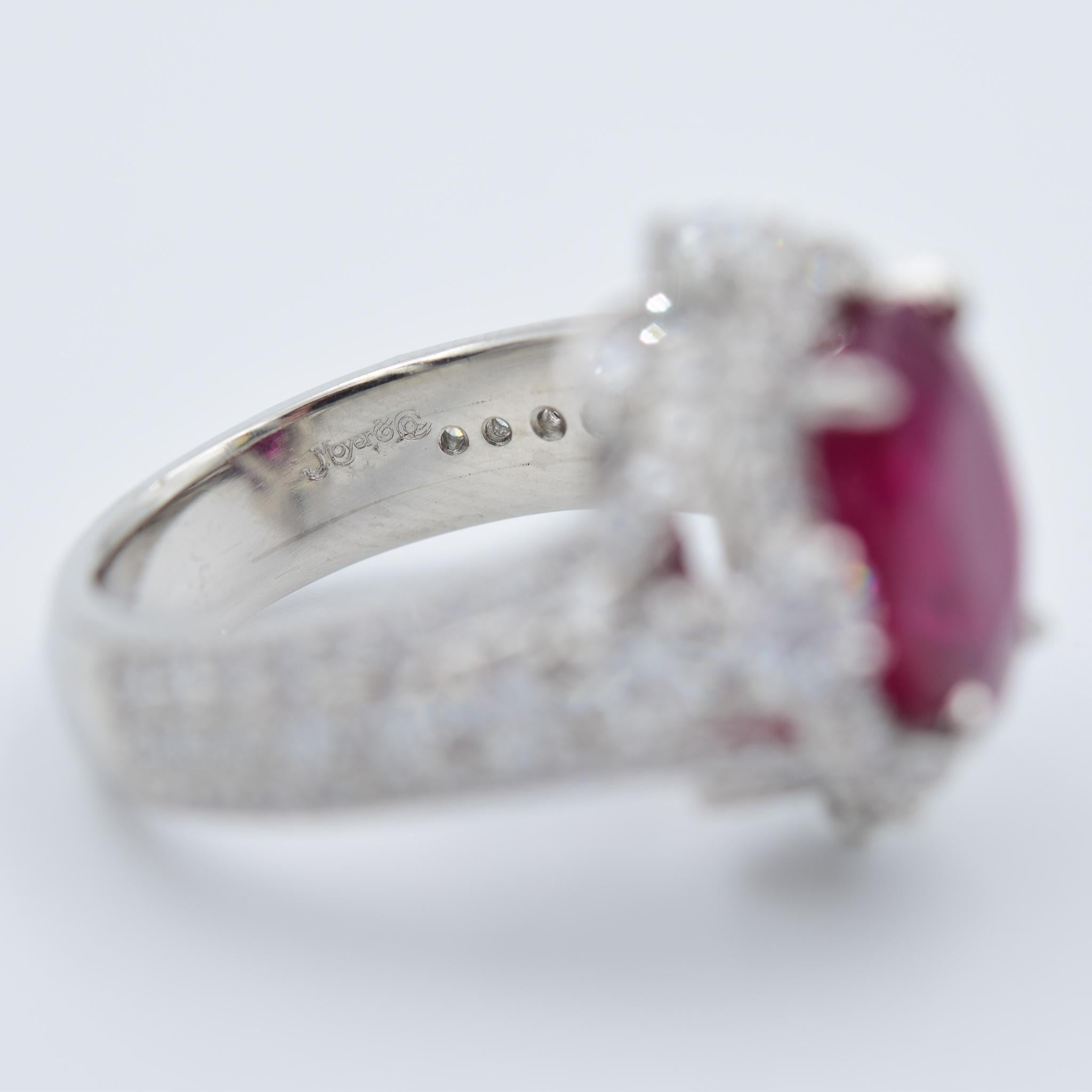 AGL Certified 5.51 Carat Burma Ruby Oval Cut in Platinum 2.04 Carat Ring 5