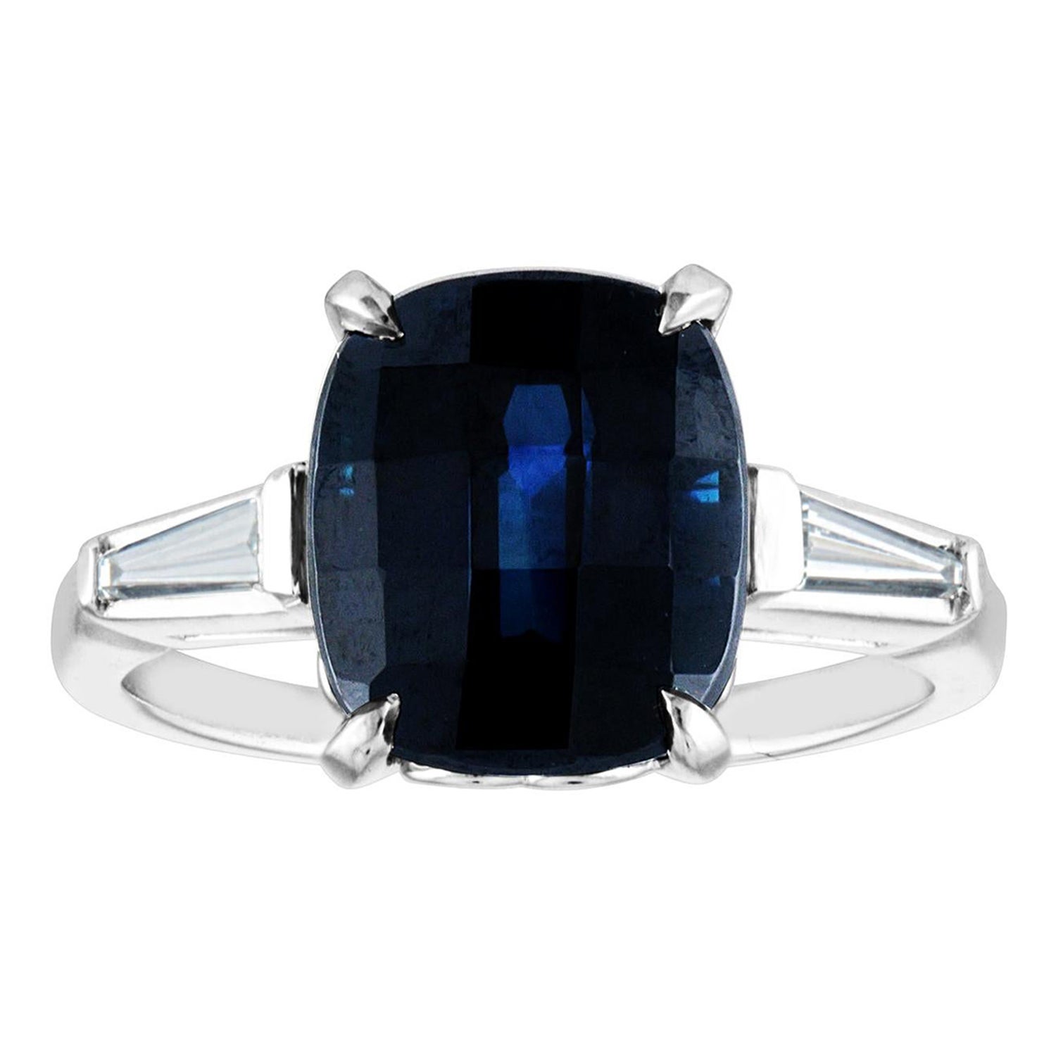 Anello in oro platino con zaffiro blu a cuscino certificato AGL da 5,54 carati e diamante