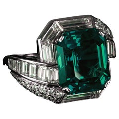 AGL Certified 5.56 Ct. Emerald Cut Minor Oil Diamond Platinum Ring