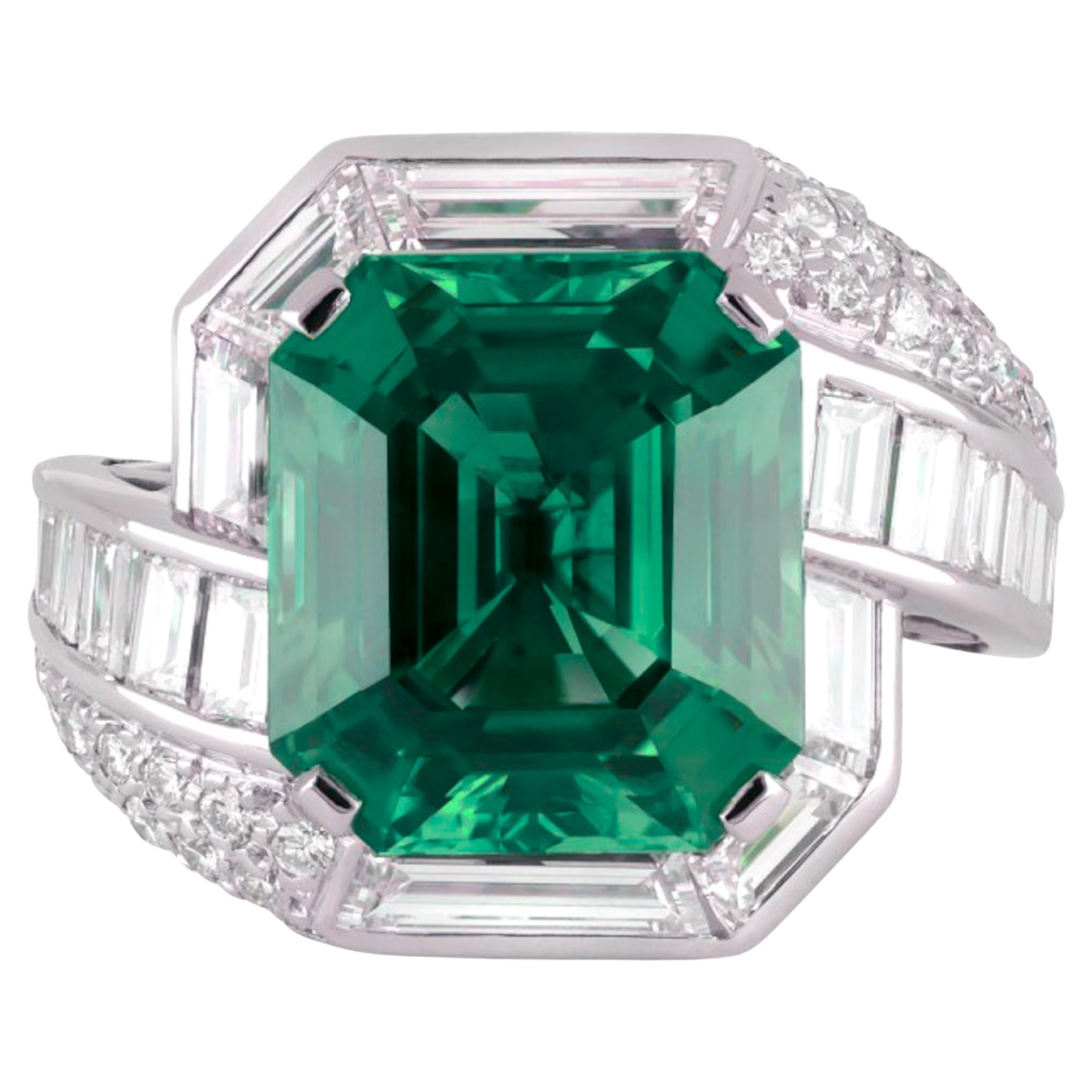 AGL Certified 5.56 Ct. Emerald Cut Minor Oil Diamond Platinum Ring