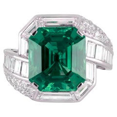 AGL Certified 5.56 Ct. Emerald Cut Minor Oil Diamond Platinum Ring
