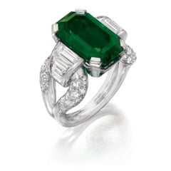 AGL Certified 5.71 Carat Green Emerald Minor Oil Diamond Ring